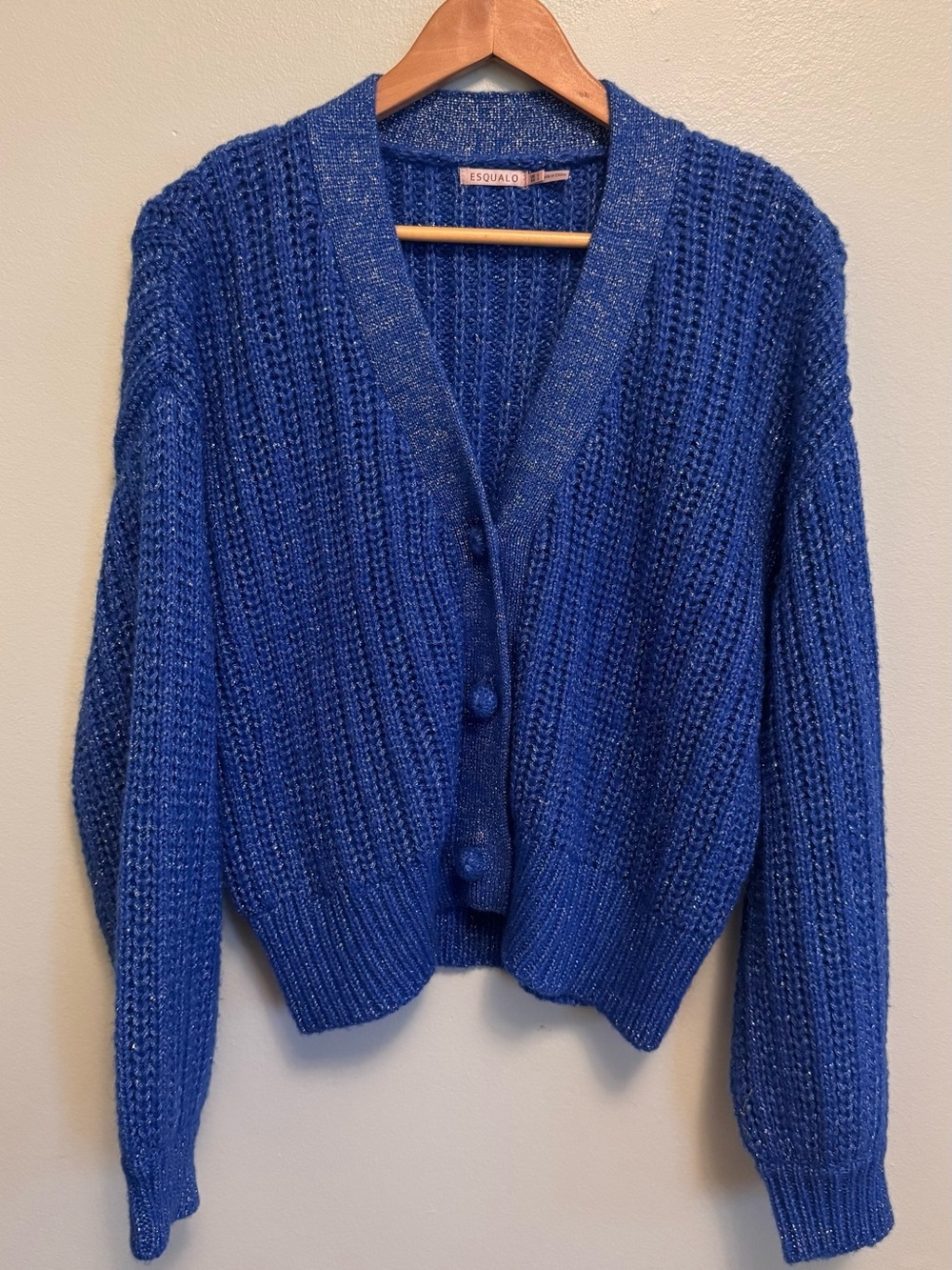 ESQUALO Cobalt Blue Ribbed V-Neck Button-Front Cardigan